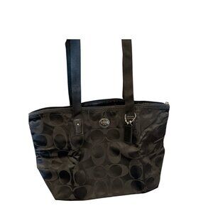 COACH Black Signature Nylon Getaway Packable Weekender Tote Bag #F77321 NWT